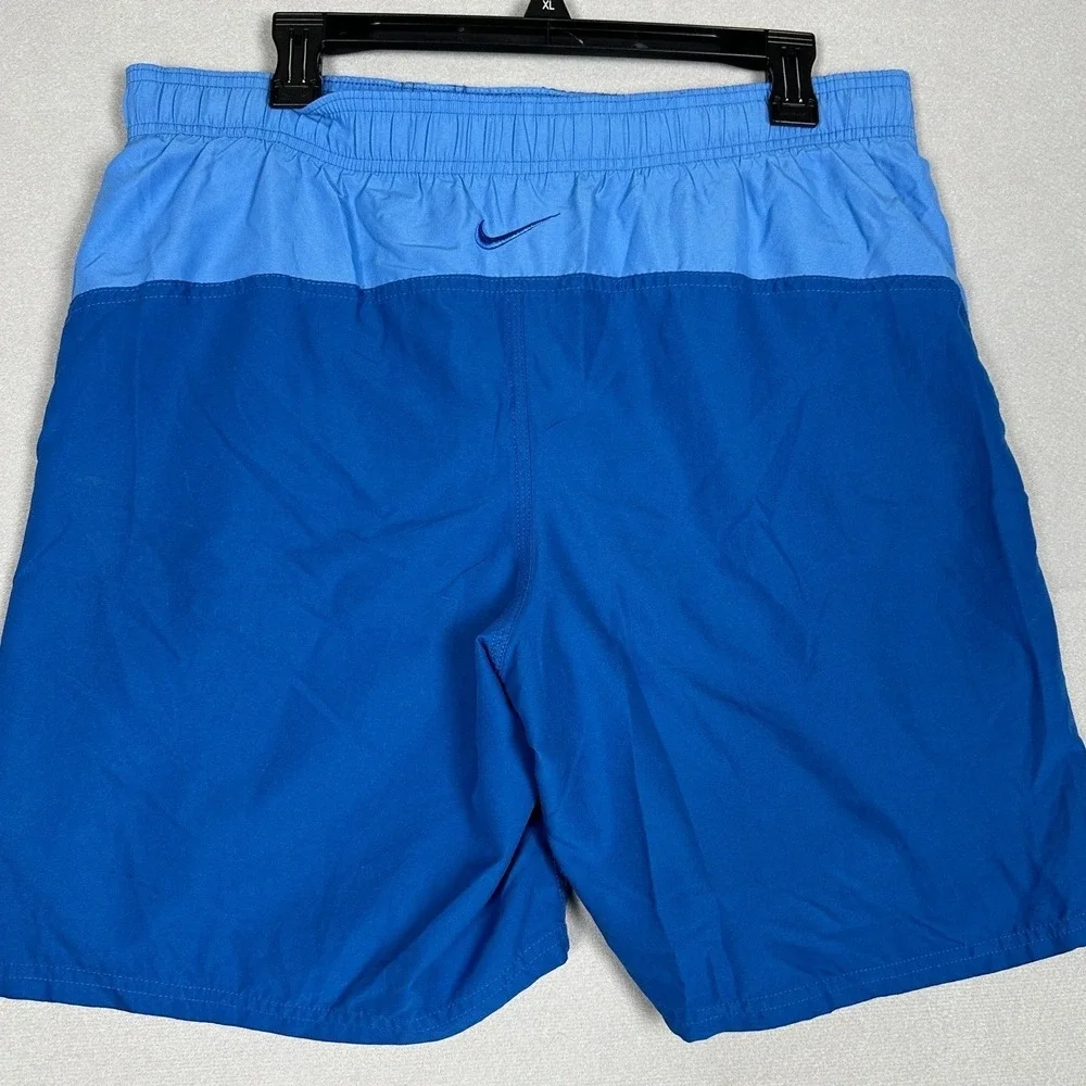 Nike Mens Swim Trunks Medium Blue  Drawstring Colorblock Board Shorts Mesh Lined